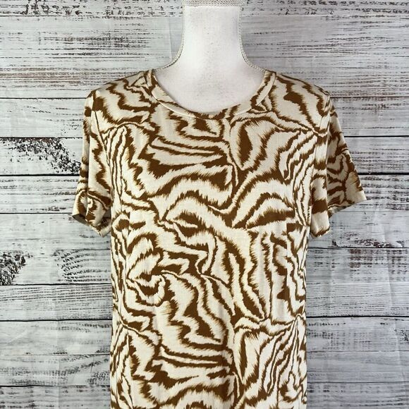 Nine West Dress size Extra Large Brown Tiger Straight Midi Jersey Stretch Modest - Picture 5 of 12